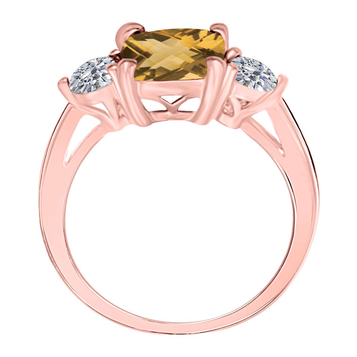 14K Solid Rose, White & Yellow Gold 2.20 Carat Cushion Cut Citrine and Round Diamond Gemstone Ring Mauli Jewels