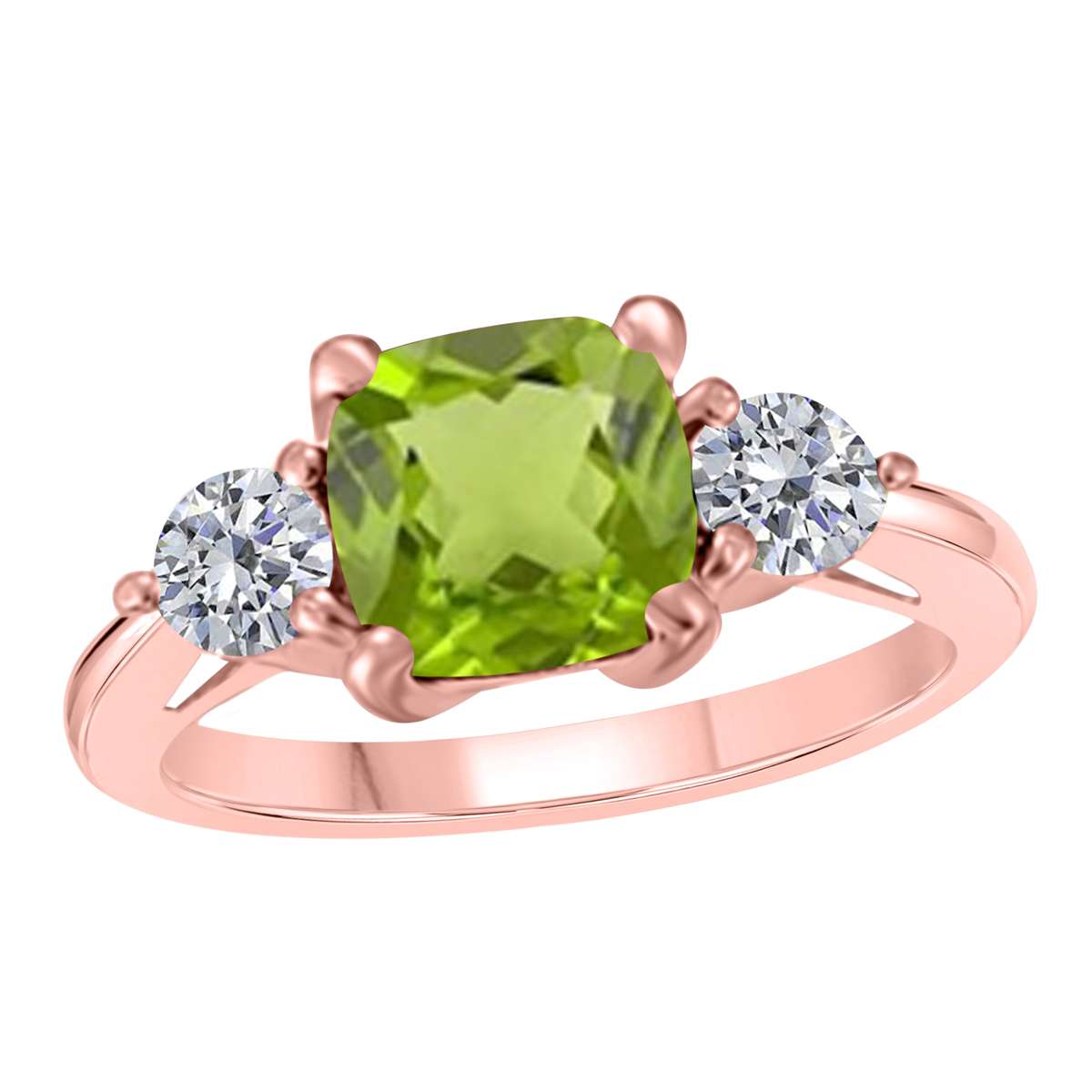 2.20 Carat Cushion Cut Peridot and White Diamond Gemstone Engagement Ring in 14K Solid Rose, White & Yellow Gold Mauli Jewels