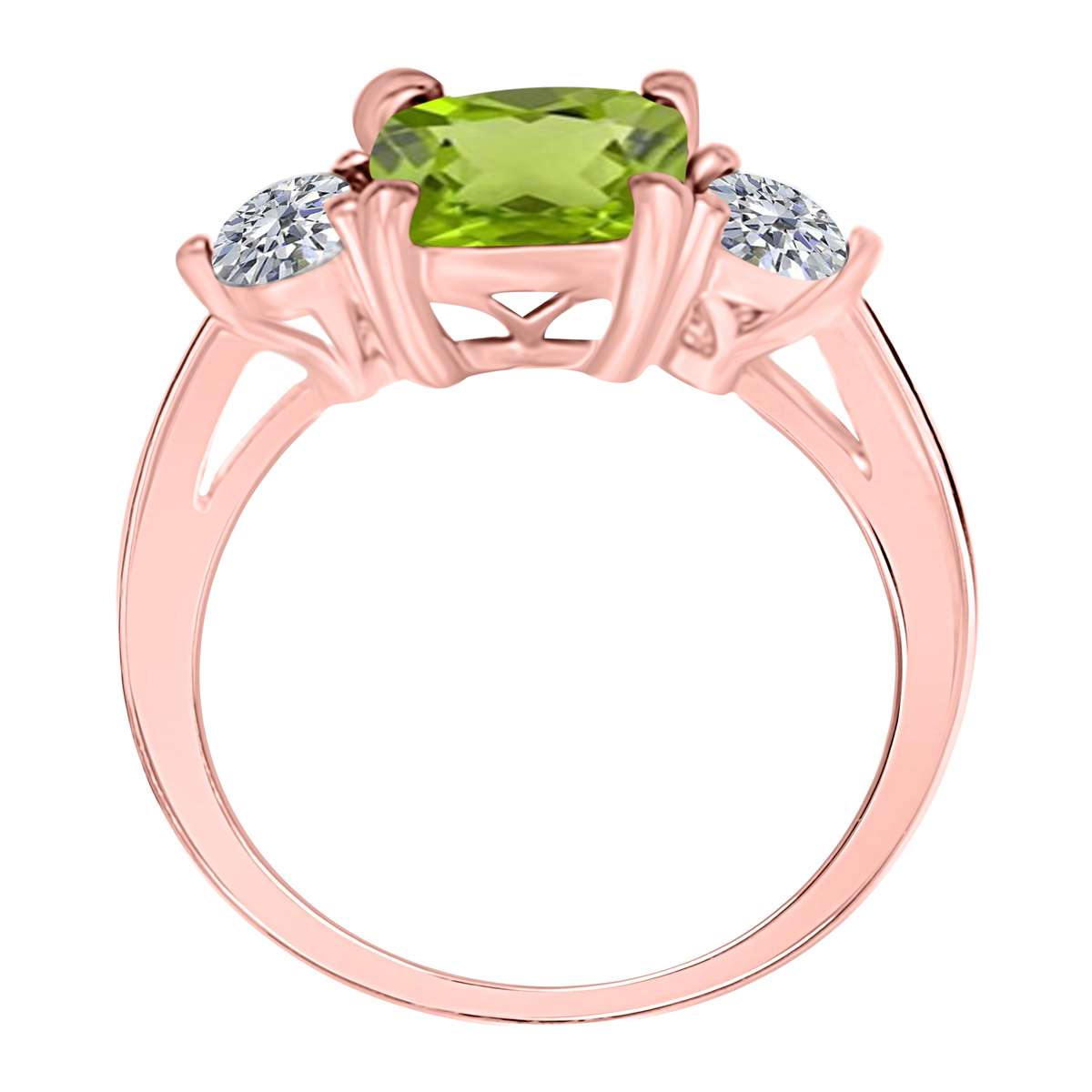 2.20 Carat Cushion Cut Peridot and White Diamond Gemstone Engagement Ring in 14K Solid Rose, White & Yellow Gold Mauli Jewels