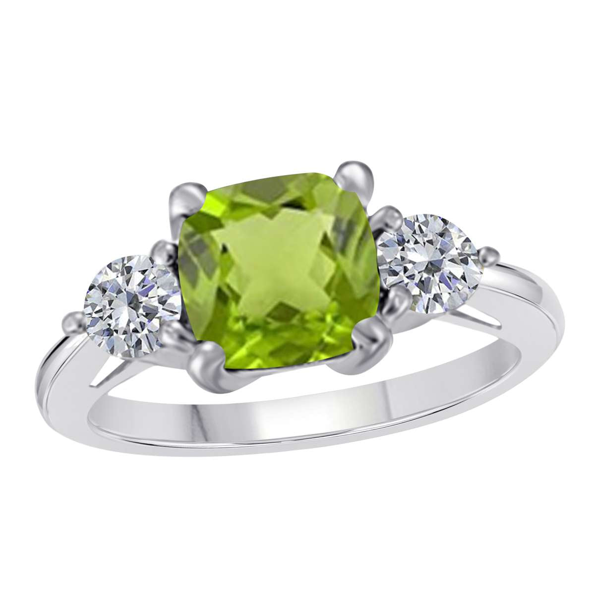 2.20 Carat Cushion Cut Peridot and White Diamond Gemstone Engagement Ring in 14K Solid Rose, White & Yellow Gold Mauli Jewels