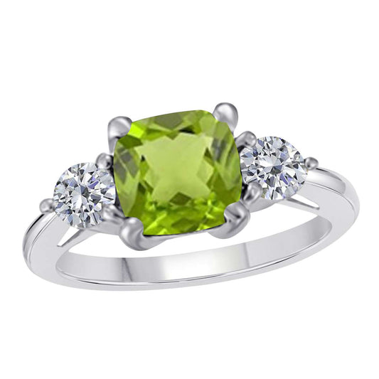 2.20 Carat Cushion Cut Peridot and White Diamond Gemstone Engagement Ring in 14K Solid Rose, White & Yellow Gold Mauli Jewels
