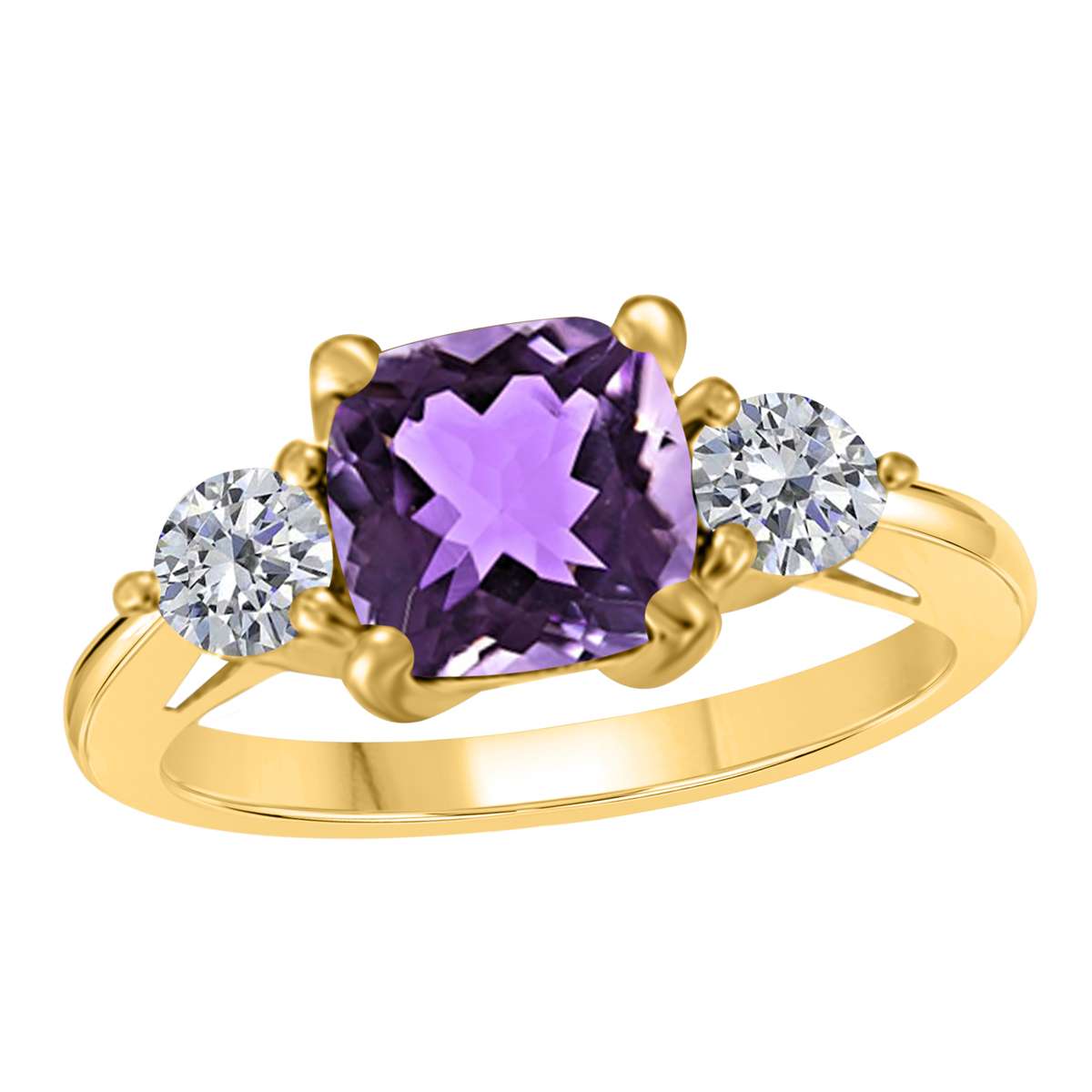 2.20 Carat Diamond And Cushion Cut Amethyst Gemstone Rings For Women in 14K Solid Rose White & Yellow Gold Mauli Jewels