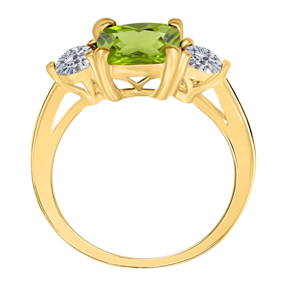 2.20 Carat Cushion Cut Peridot and White Diamond Gemstone Engagement Ring in 14K Solid Rose, White & Yellow Gold Mauli Jewels