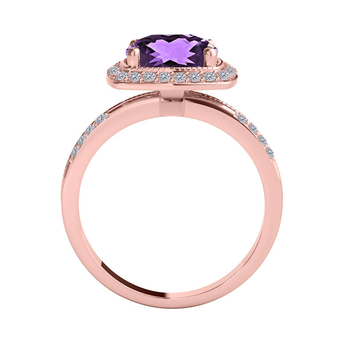 14K Rose White & Yellow Gold 2.60 Carat Cushion Cut Amethyst And White Diamond Ring For Women Mauli Jewels
