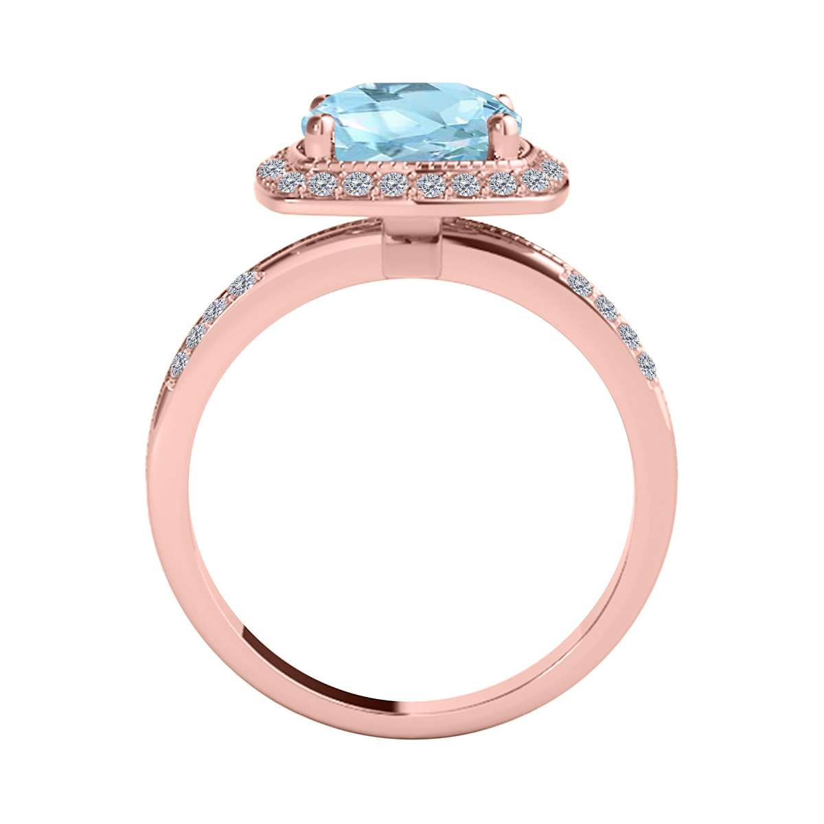 2.60 Carat Cushion Cut Aquamarine and White Diamond Gemstone Rings for Women in 14K Rose, White & Yellow Gold Mauli Jewels