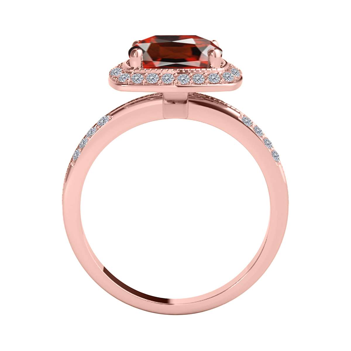 2.60 Carat 8MM Cushion Cut Garnet and Diamond Gemstone Ring for Women in 14K Rose, White & Yellow Gold Mauli Jewels