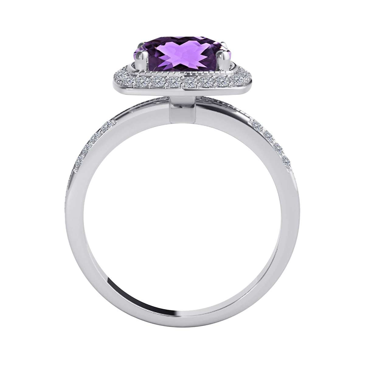 14K Rose White & Yellow Gold 2.60 Carat Cushion Cut Amethyst And White Diamond Ring For Women Mauli Jewels
