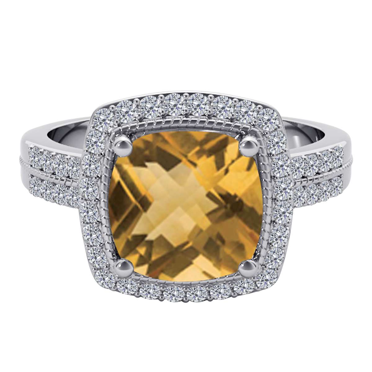 2.60 Carat Cushion Cut Citrine and Natural Diamond Gemstone Ring for Women in 14K Rose, White & Yellow Gold Mauli Jewels