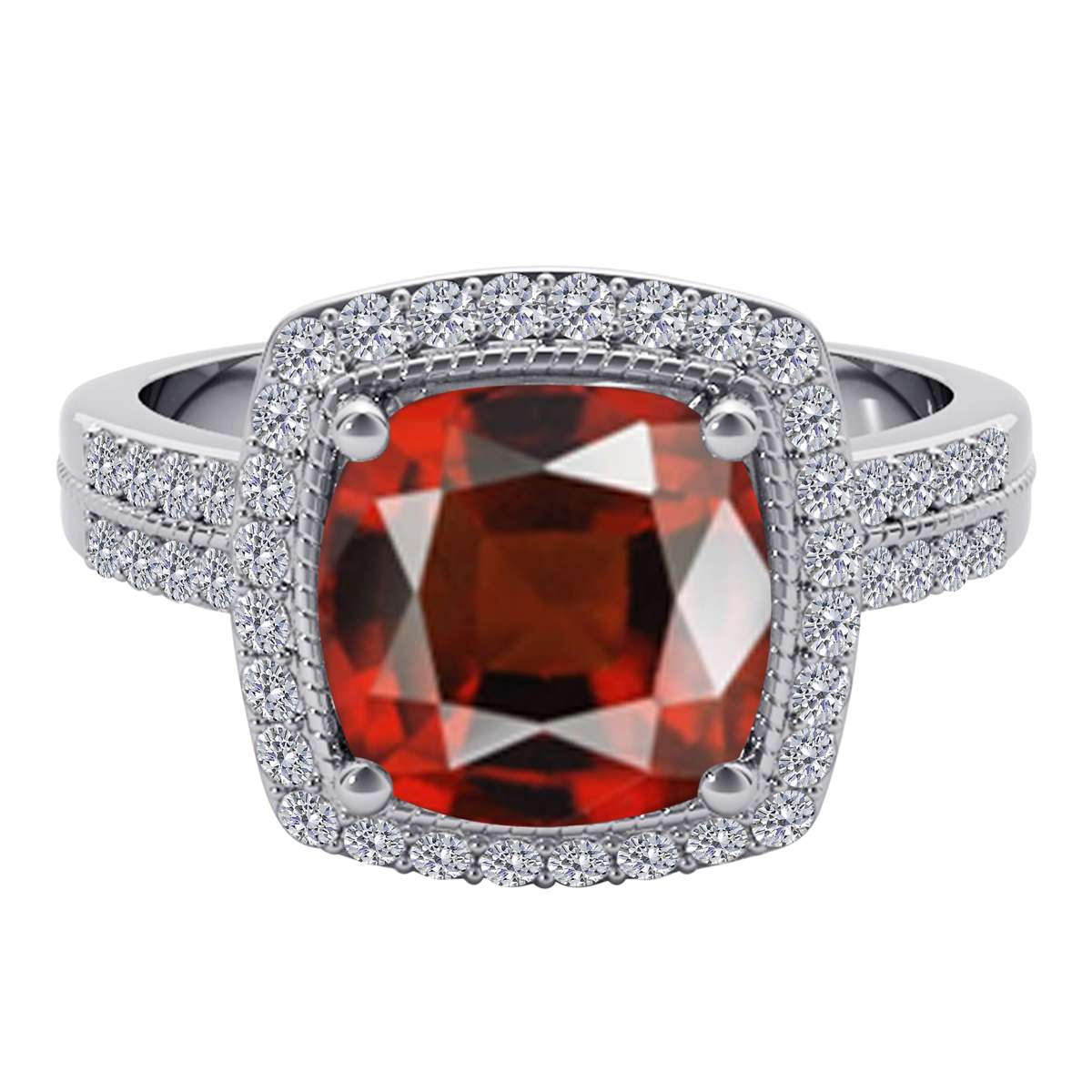 2.60 Carat 8MM Cushion Cut Garnet and Diamond Gemstone Ring for Women in 14K Rose, White & Yellow Gold Mauli Jewels