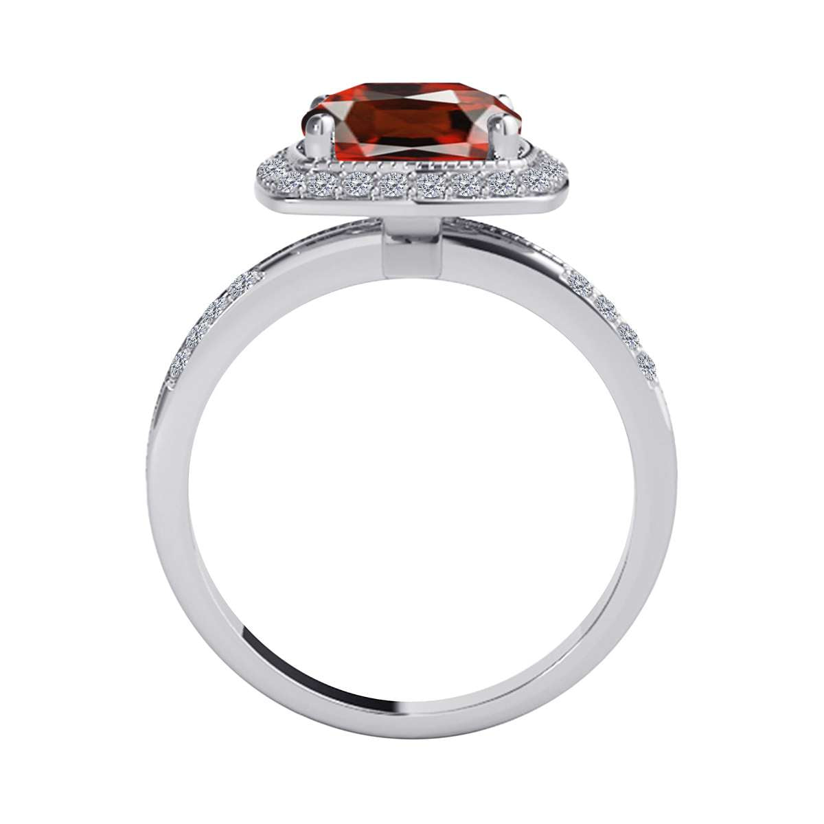 2.60 Carat 8MM Cushion Cut Garnet and Diamond Gemstone Ring for Women in 14K Rose, White & Yellow Gold Mauli Jewels