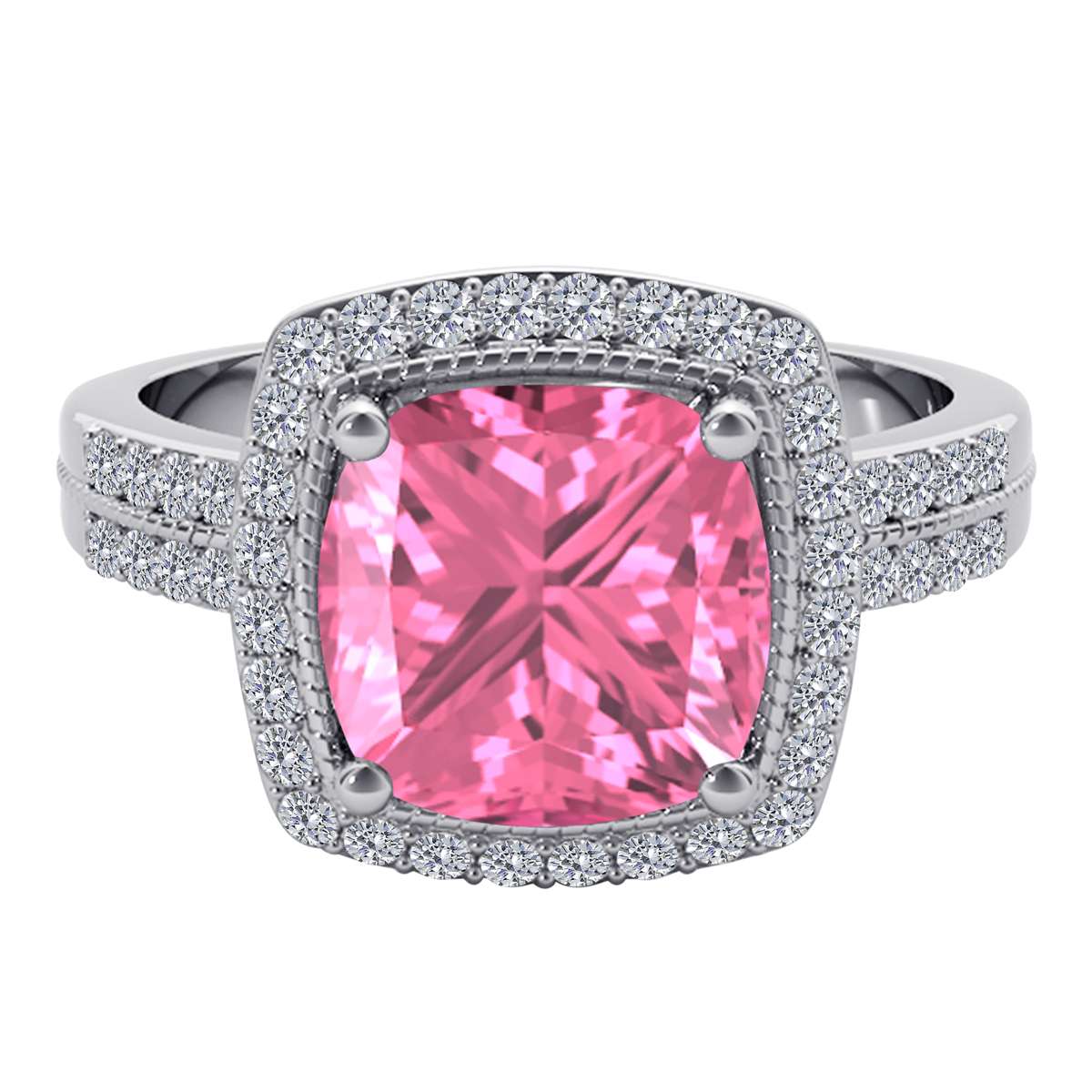 2.60 Carat Pink Topaz and White Diamond Gemstone Ring for Women in 14K Rose, White & Yellow Gold Mauli Jewels
