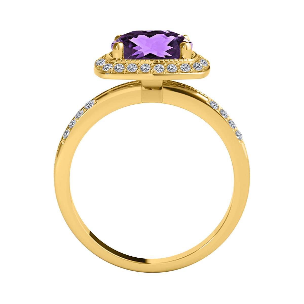 14K Rose White & Yellow Gold 2.60 Carat Cushion Cut Amethyst And White Diamond Ring For Women Mauli Jewels
