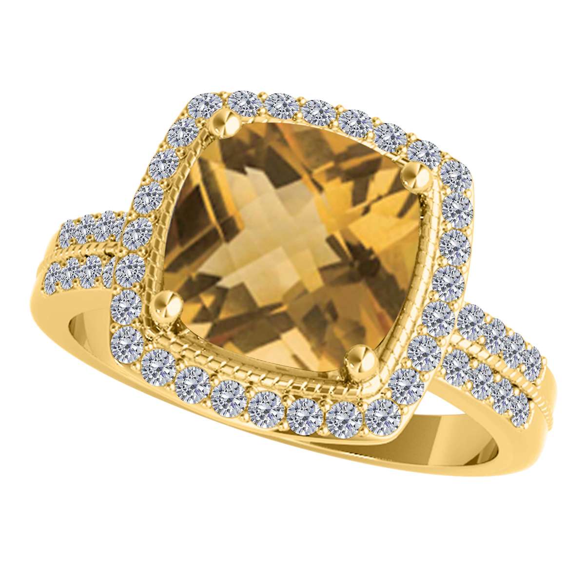 2.60 Carat Cushion Cut Citrine and Natural Diamond Gemstone Ring for Women in 14K Rose, White & Yellow Gold Mauli Jewels