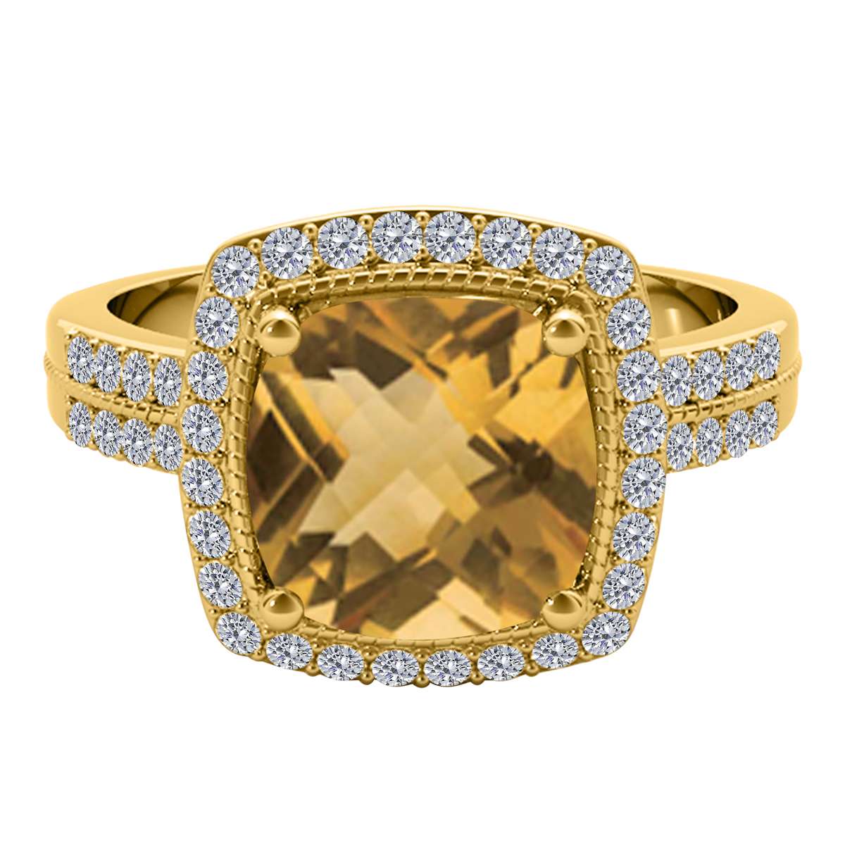 2.60 Carat Cushion Cut Citrine and Natural Diamond Gemstone Ring for Women in 14K Rose, White & Yellow Gold Mauli Jewels