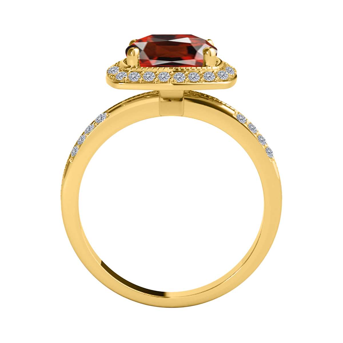 2.60 Carat 8MM Cushion Cut Garnet and Diamond Gemstone Ring for Women in 14K Rose, White & Yellow Gold Mauli Jewels
