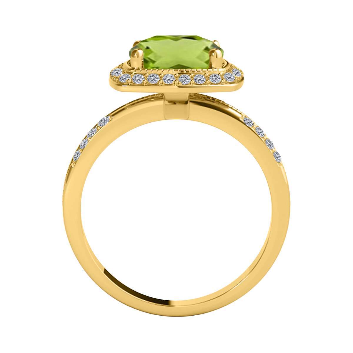 2.60 Carat Cushion Cut Peridot and Round White Diamond Gemstone Rings for Women in 14K Rose, White & Yellow Gold Mauli Jewels