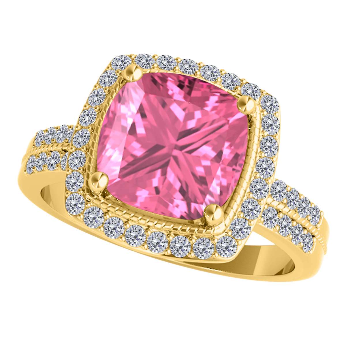 2.60 Carat Pink Topaz and White Diamond Gemstone Ring for Women in 14K Rose, White & Yellow Gold Mauli Jewels