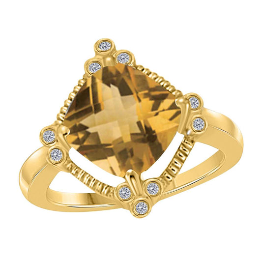 2.85 Carat Cushion Cut Citrine & White Diamond Gemstone Ring for Women in 10K Yellow, White & Rose Gold Mauli Jewels
