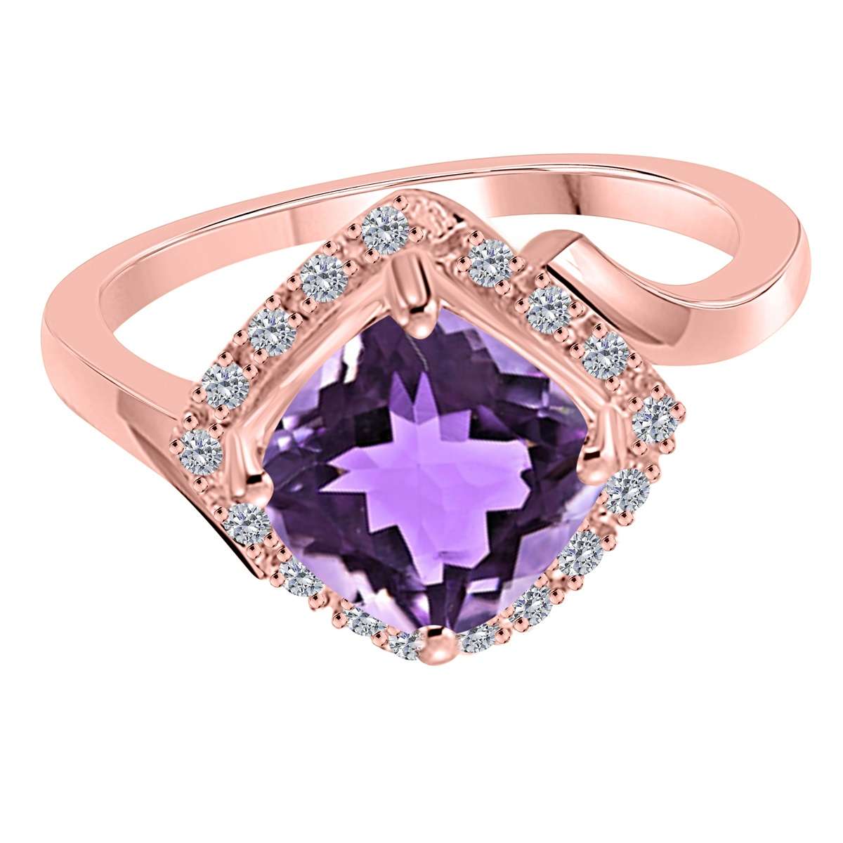 2.35 Carat Amethyst Gemstone & Natural Diamond Engagement Ring for Women in 14K Rose, White & Yellow Gold Mauli Jewels