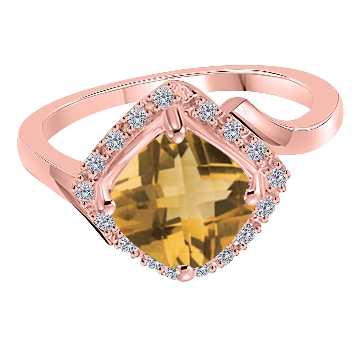 2.35 Carat Cushion-Cut Citrine & Round White Diamond Gemstone Ring for Women in 14K Rose, White & Yellow Gold Mauli Jewels
