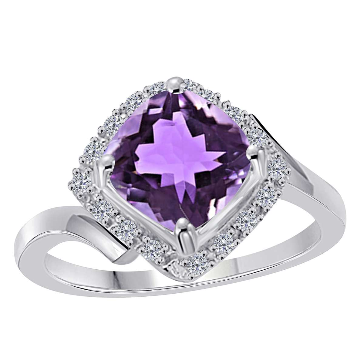2.35 Carat Amethyst Gemstone & Natural Diamond Engagement Ring for Women in 14K Rose, White & Yellow Gold Mauli Jewels