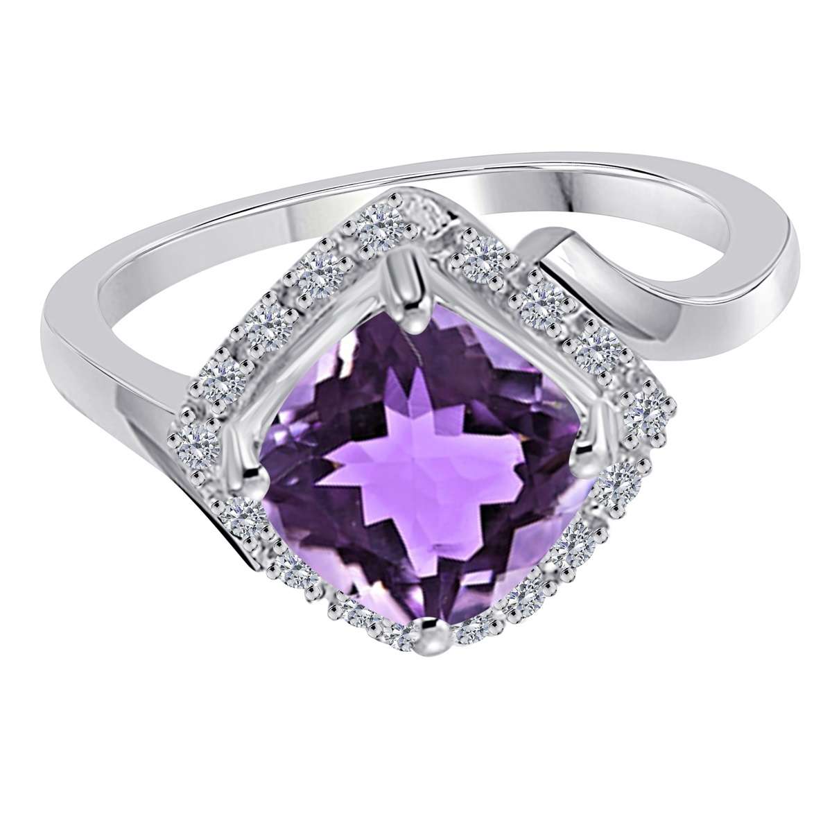 2.35 Carat Amethyst Gemstone & Natural Diamond Engagement Ring for Women in 14K Rose, White & Yellow Gold Mauli Jewels