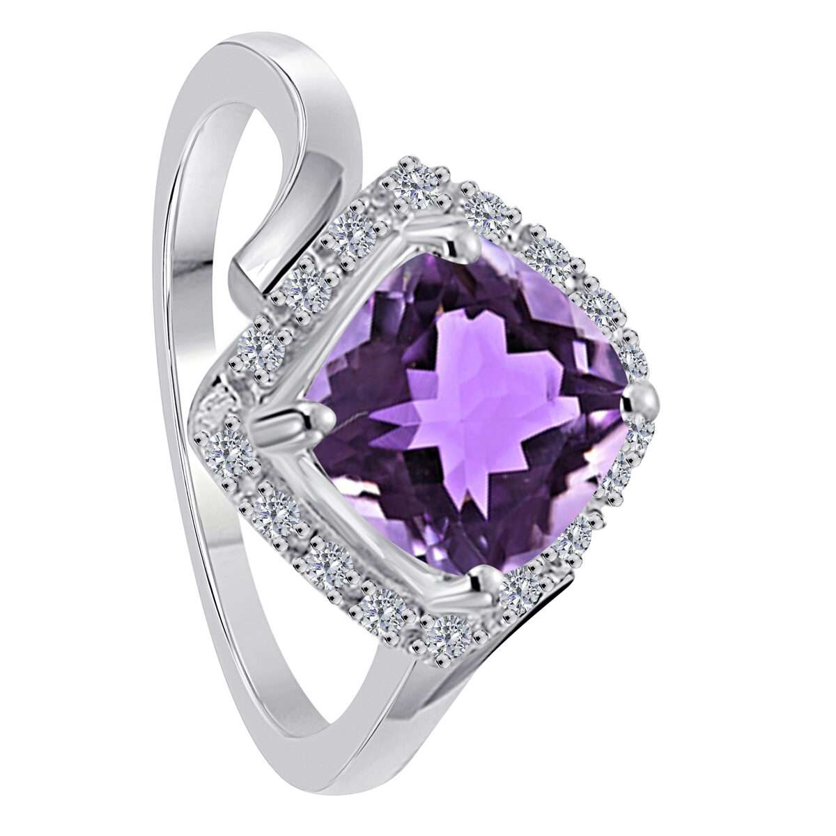 2.35 Carat Amethyst Gemstone & Natural Diamond Engagement Ring for Women in 14K Rose, White & Yellow Gold Mauli Jewels