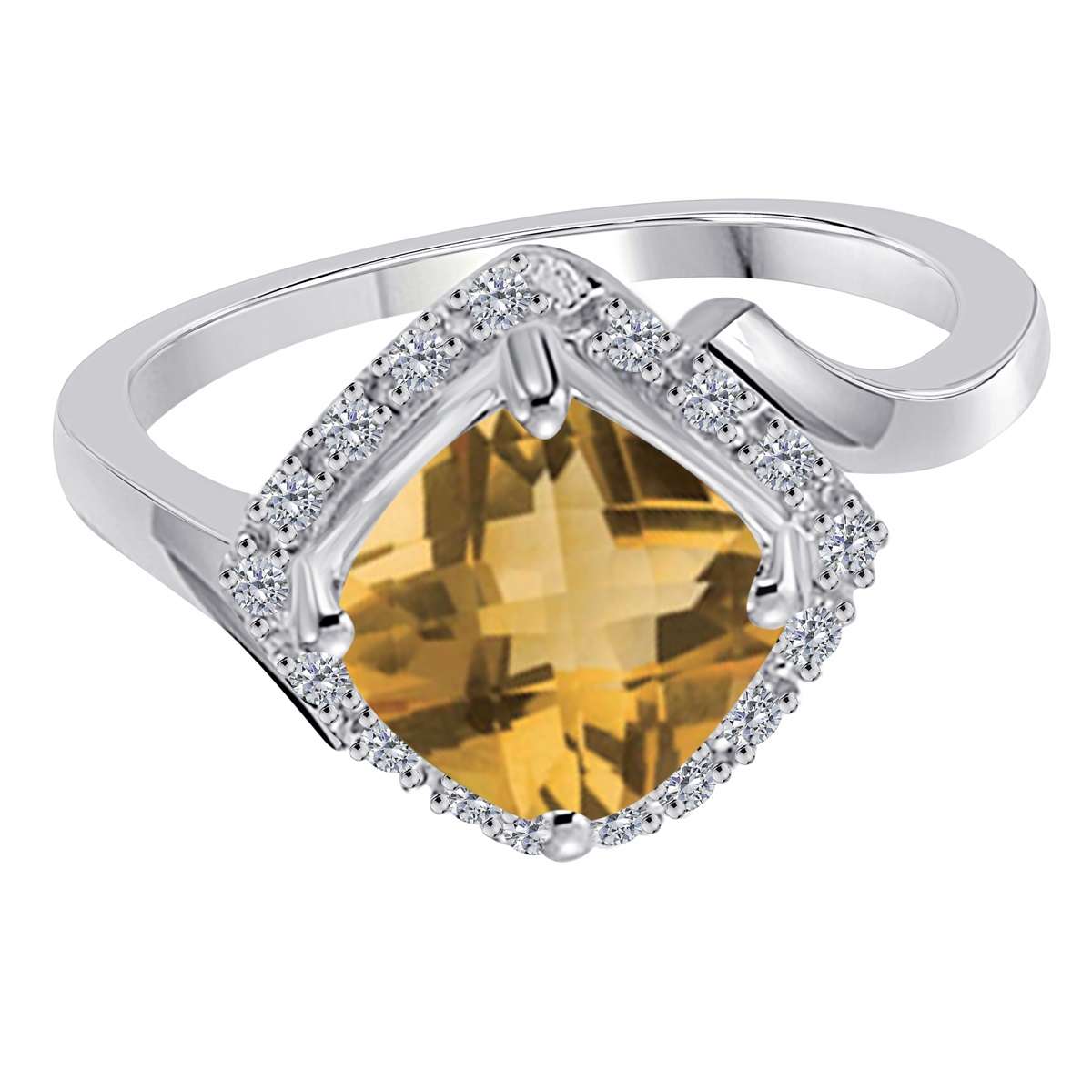 2.35 Carat Cushion-Cut Citrine & Round White Diamond Gemstone Ring for Women in 14K Rose, White & Yellow Gold Mauli Jewels