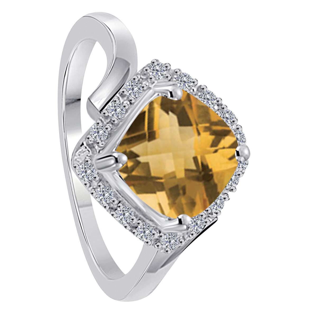 2.35 Carat Cushion-Cut Citrine & Round White Diamond Gemstone Ring for Women in 14K Rose, White & Yellow Gold Mauli Jewels