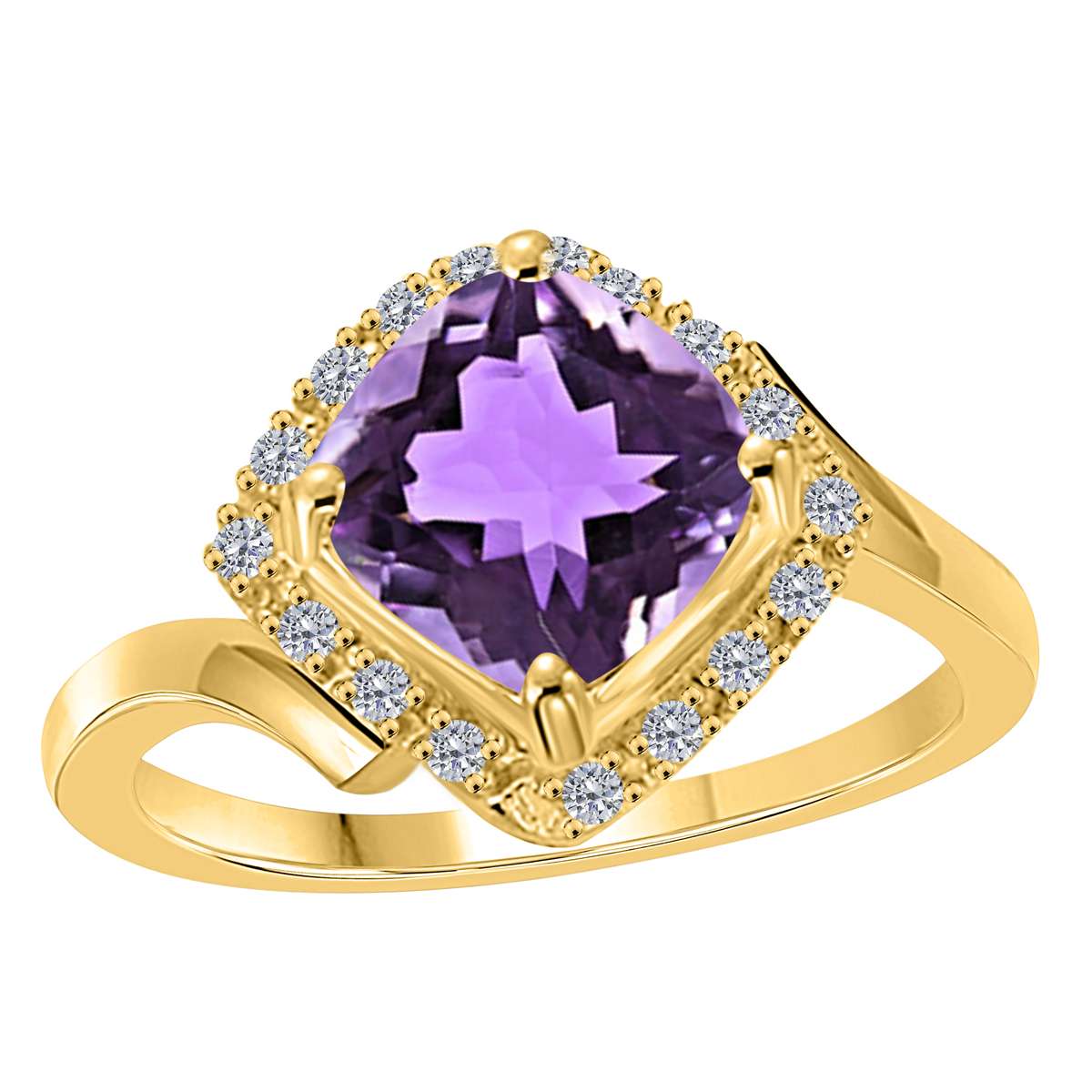 2.35 Carat Amethyst Gemstone & Natural Diamond Engagement Ring for Women in 14K Rose, White & Yellow Gold Mauli Jewels