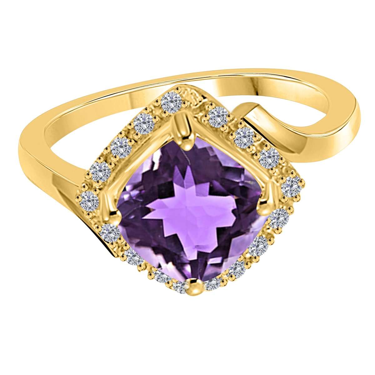 2.35 Carat Amethyst Gemstone & Natural Diamond Engagement Ring for Women in 14K Rose, White & Yellow Gold Mauli Jewels