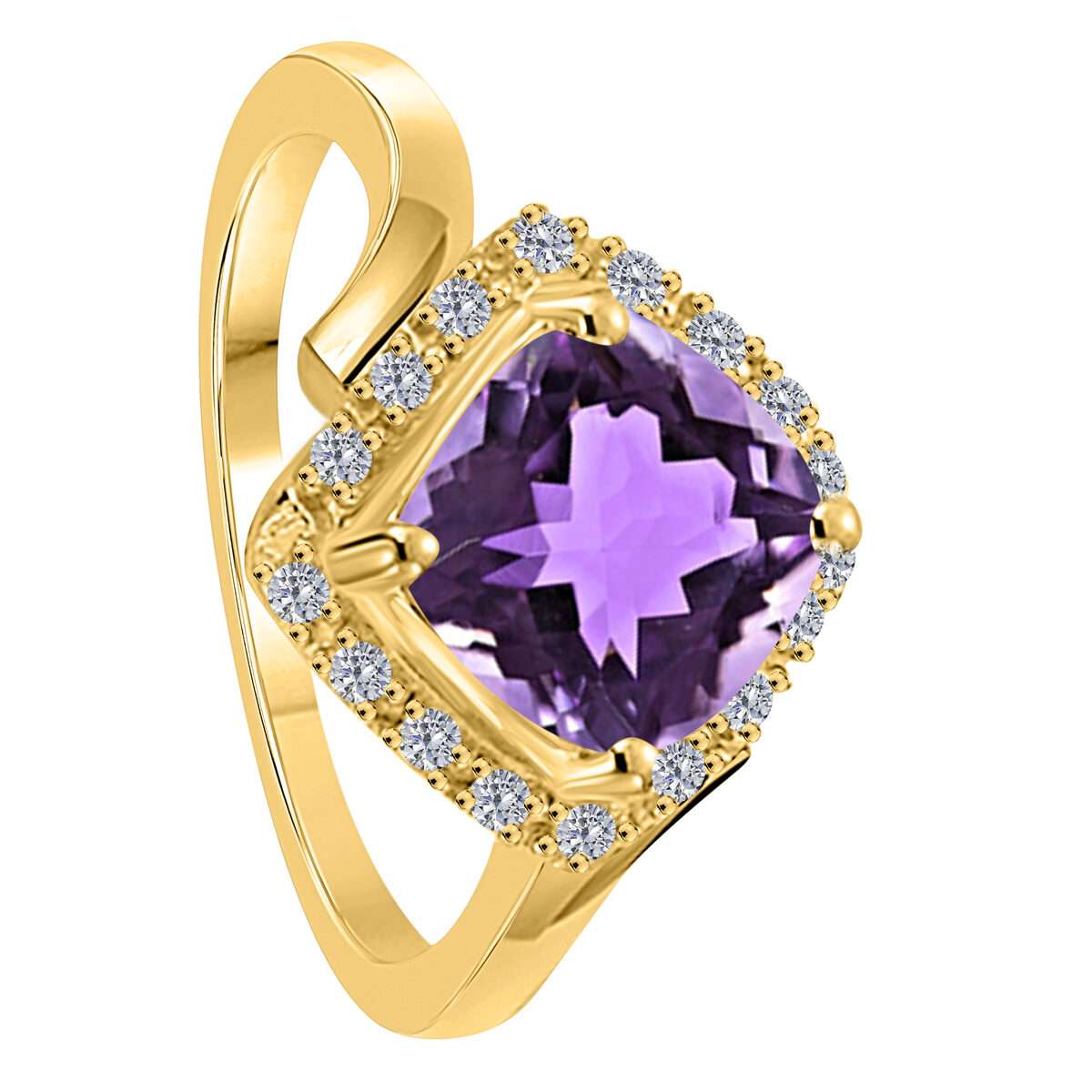 2.35 Carat Amethyst Gemstone & Natural Diamond Engagement Ring for Women in 14K Rose, White & Yellow Gold Mauli Jewels