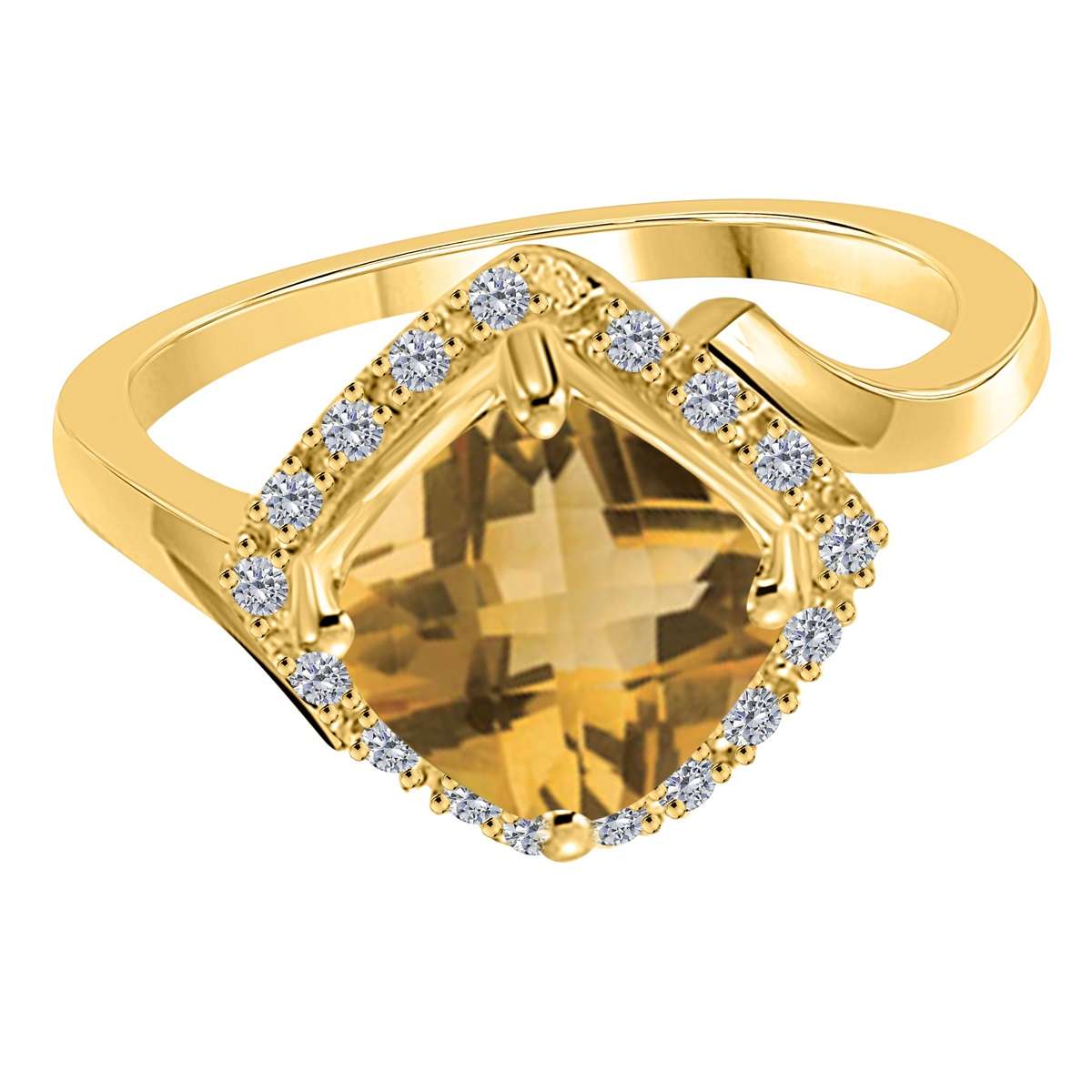 2.35 Carat Cushion-Cut Citrine & Round White Diamond Gemstone Ring for Women in 14K Rose, White & Yellow Gold Mauli Jewels