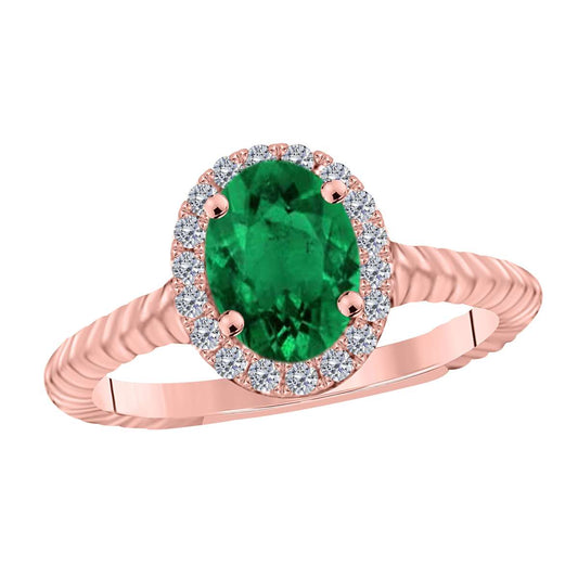 MAULI JEWELS 1.00 Carat Diamond & Oval Shaped Emerald Gemstone Ring in 10K White, Rose & Yellow Gold Mauli Jewels
