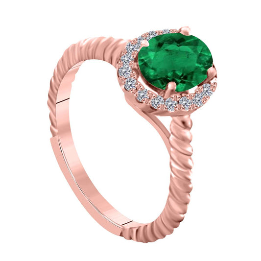 MAULI JEWELS 1.00 Carat Diamond & Oval Shaped Emerald Gemstone Ring in 10K White, Rose & Yellow Gold Mauli Jewels