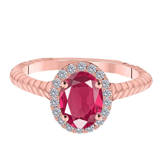 MAULI JEWELS 1.00 Carat Diamond & Oval Shaped Ruby Gemstone Ring in 10K White, Rose & Yellow Gold Mauli Jewels