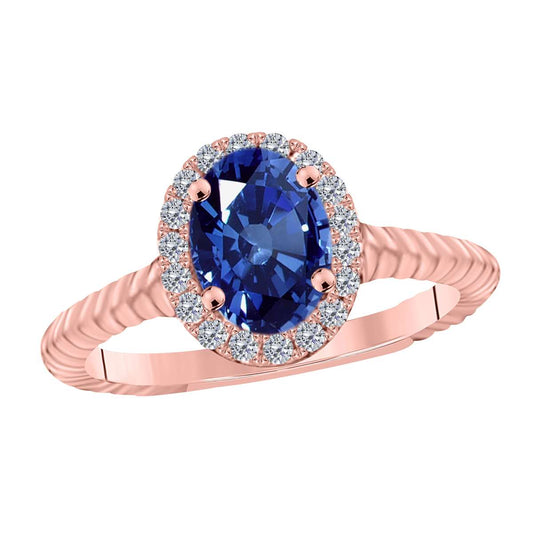 MAULI JEWELS 1.00 Carat Diamond & Oval Shaped Sapphire Gemstone Ring in 10K White, Rose & Yellow Gold Mauli Jewels