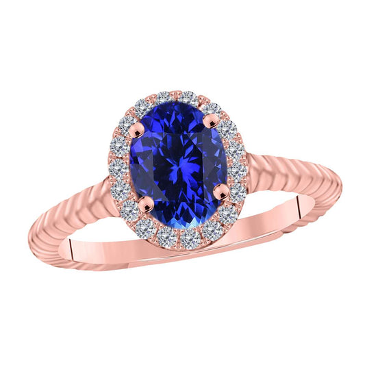 MAULI JEWELS 1.00 Carat Diamond & Oval Shaped Tanzanite Gemstone Ring in 10K White, Rose & Yellow Gold Mauli Jewels