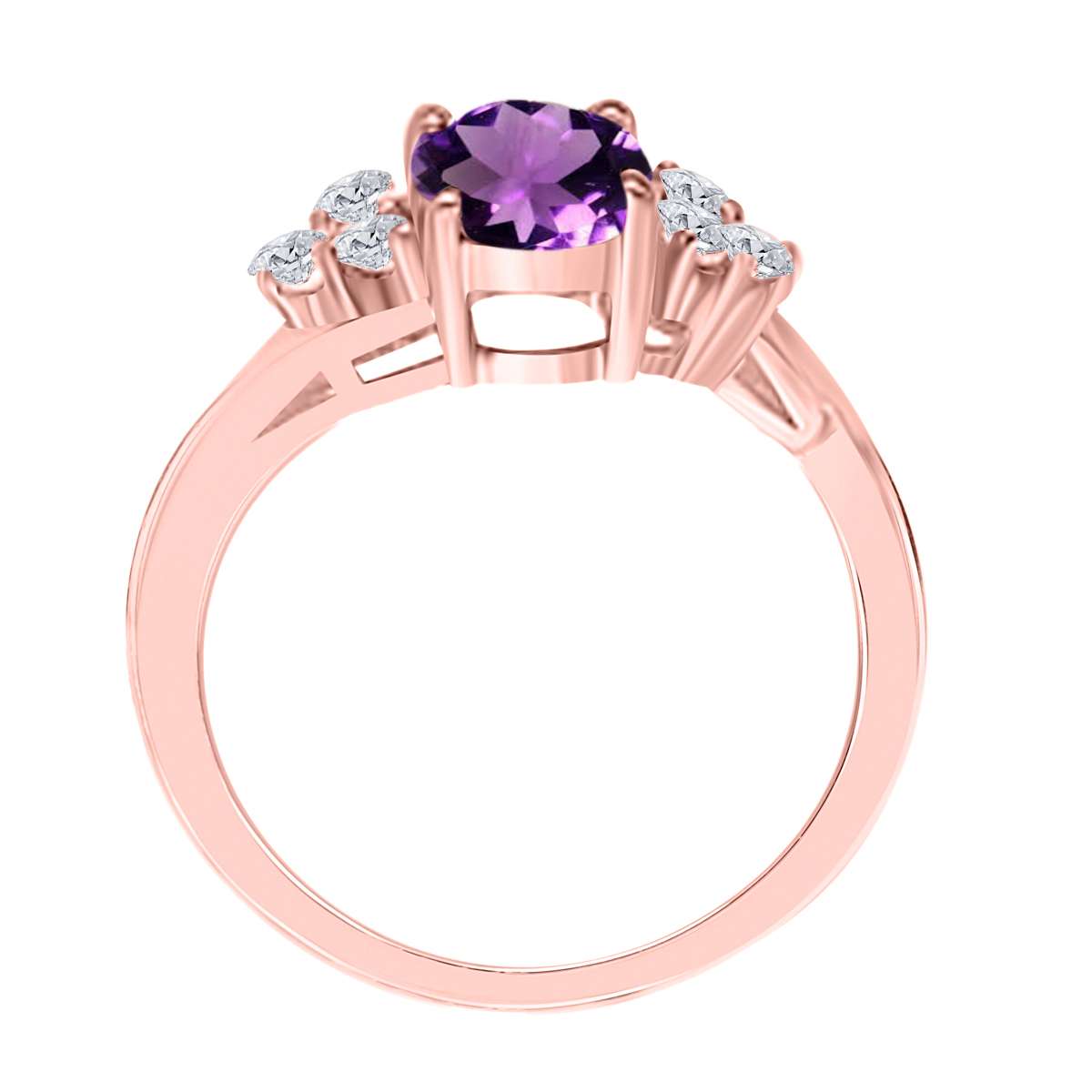 MAULIJEWELS 1.45 Carat Diamond and Oval Shaped Amethyst Gemstone Ring in 10K White, Rose, and Yellow Gold Mauli Jewels