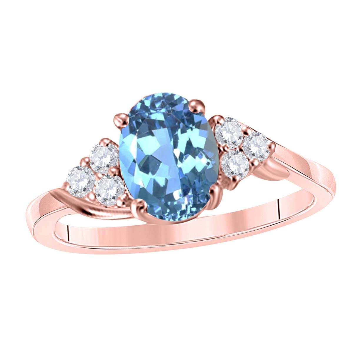 MAULIJEWELS 1.45 Carat Diamond and Oval-Shaped Blue Topaz Ring in 10K White, Rose & Yellow Gold Mauli Jewels
