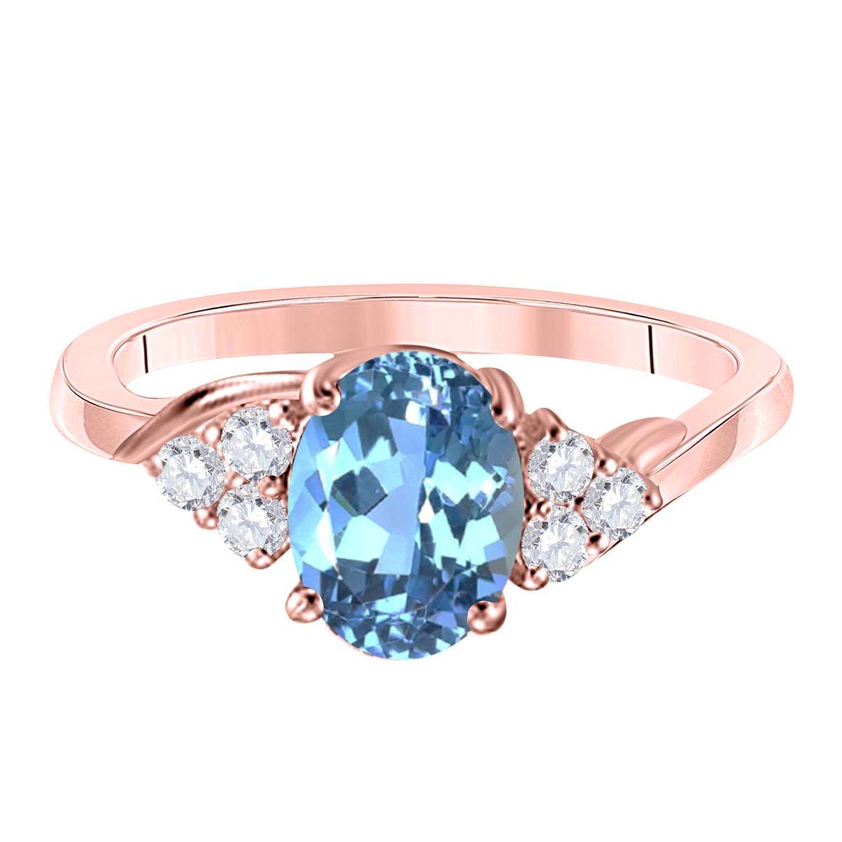 MAULIJEWELS 1.45 Carat Diamond and Oval-Shaped Blue Topaz Ring in 10K White, Rose & Yellow Gold Mauli Jewels