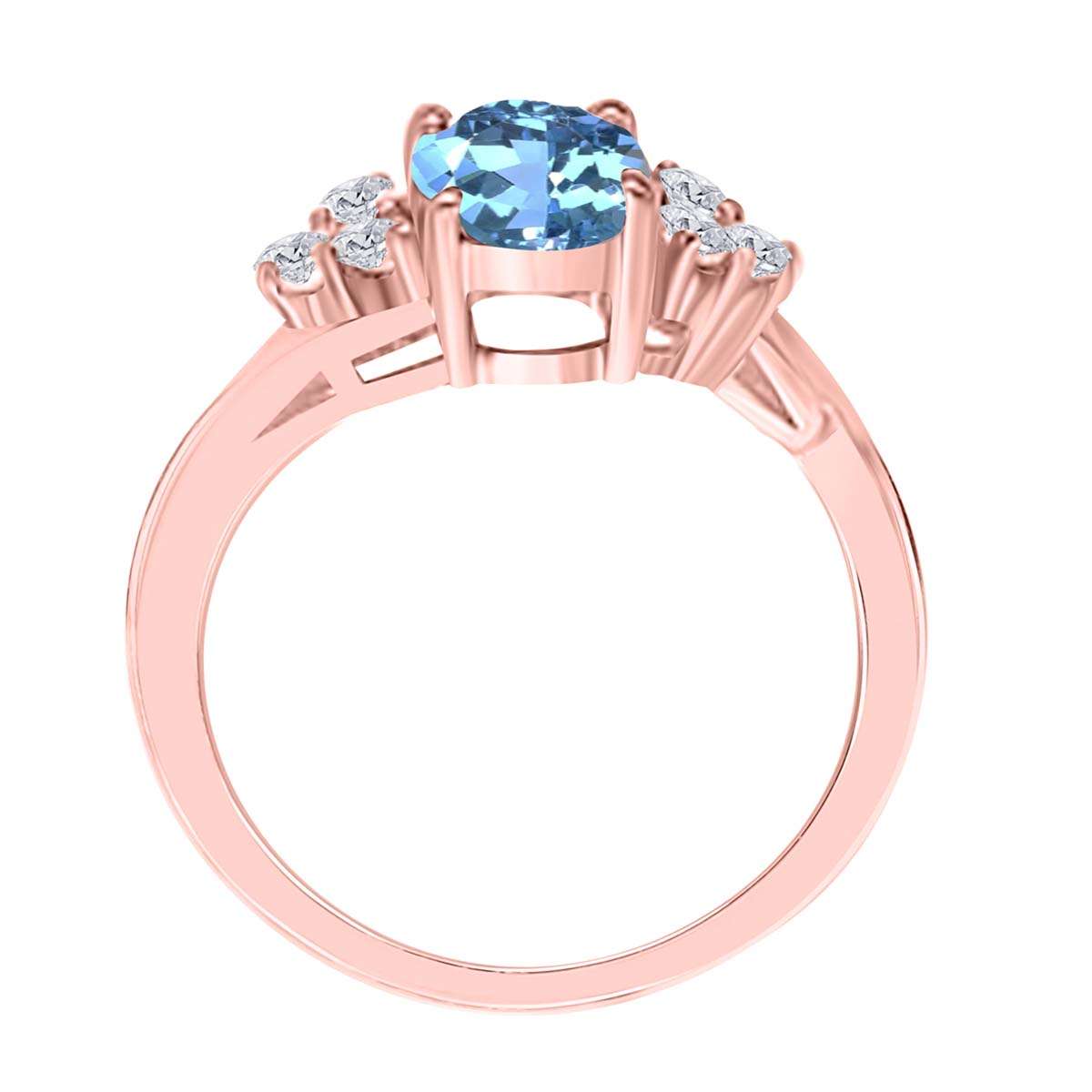 MAULIJEWELS 1.45 Carat Diamond and Oval-Shaped Blue Topaz Ring in 10K White, Rose & Yellow Gold Mauli Jewels
