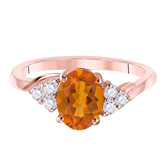 MAULIJEWELS 1.45 Carat Diamond and Oval-Shaped Citrine Gemstone Ring in 10K White, Rose & Yellow Gold Mauli Jewels