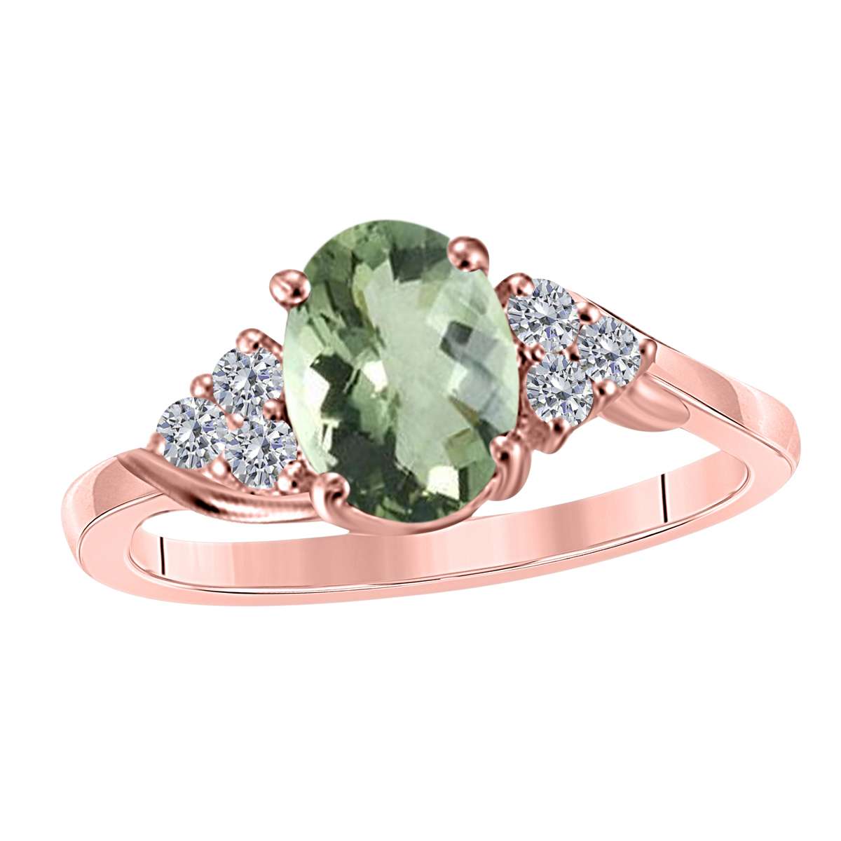 Mauli Jewels 1.85 Carat Diamond and Oval-Shaped Green-Amethyst Gemstone Split Shank Rope Design Ring in 10K White, Rose, and Yellow Gold Mauli Jewels