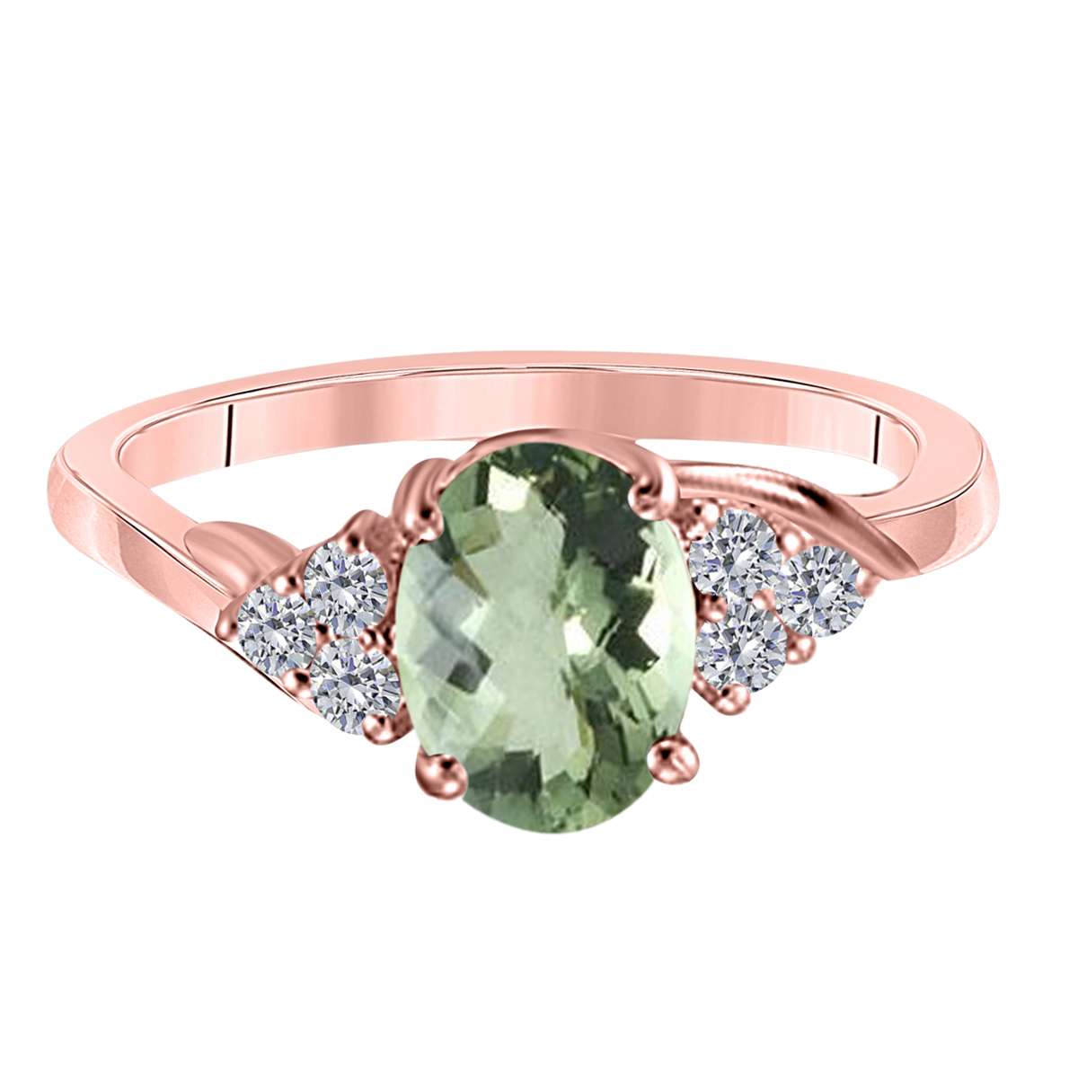 Mauli Jewels 1.85 Carat Diamond and Oval-Shaped Green-Amethyst Gemstone Split Shank Rope Design Ring in 10K White, Rose, and Yellow Gold Mauli Jewels