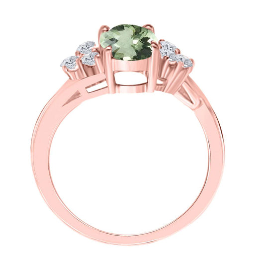 Mauli Jewels 1.85 Carat Diamond and Oval-Shaped Green-Amethyst Gemstone Split Shank Rope Design Ring in 10K White, Rose, and Yellow Gold Mauli Jewels