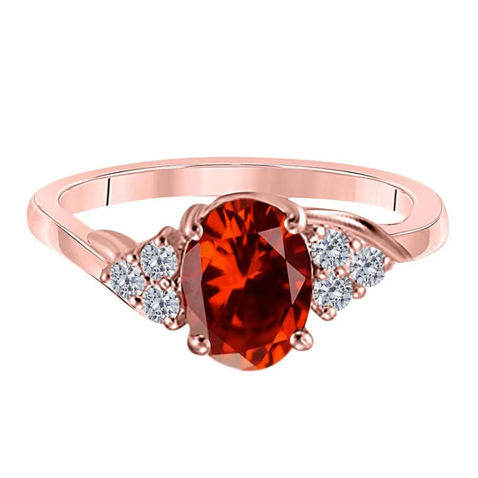 MAULIJEWELS 1.45 Carat Diamond & Oval-Shaped Garnet Gemstone Ring in 10K White, Rose & Yellow Gold - Mauli Jewels