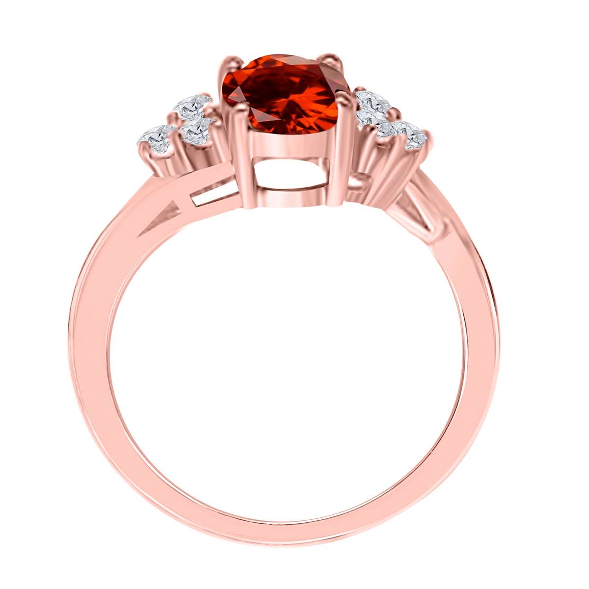 MAULIJEWELS 1.45 Carat Diamond & Oval-Shaped Garnet Gemstone Ring in 10K White, Rose & Yellow Gold - Mauli Jewels