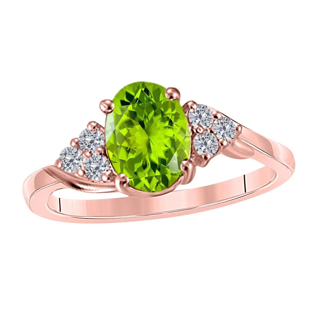 MAULIJEWELS 1.45 Carat Diamond & Oval Shaped Peridot Ring in 10K White, Rose & Yellow Gold Mauli Jewels