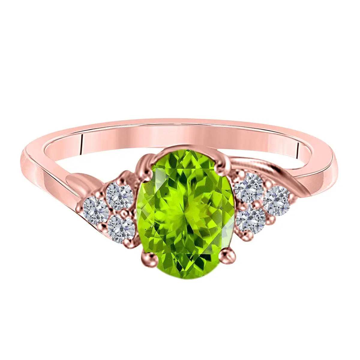 MAULIJEWELS 1.45 Carat Diamond & Oval Shaped Peridot Ring in 10K White, Rose & Yellow Gold Mauli Jewels